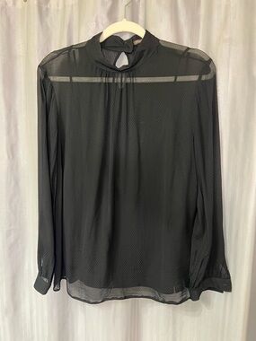 Sheer Black Mock-Neck Long Sleeve Blouse with tank undershirt size M